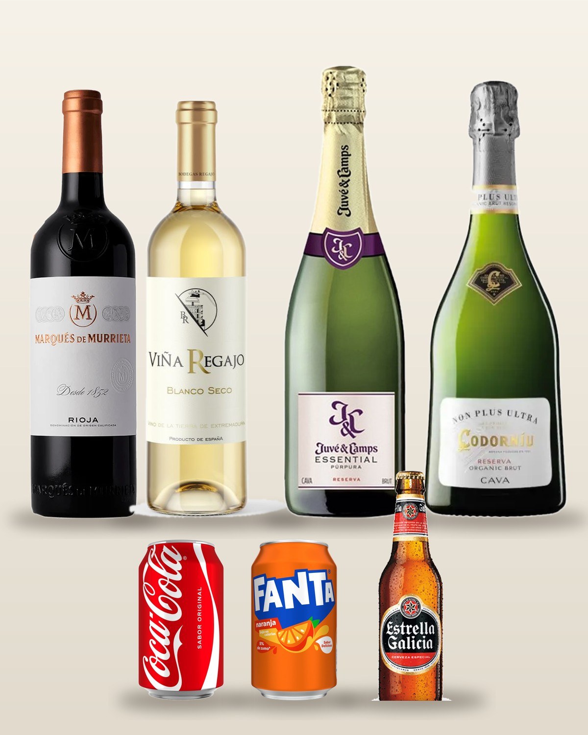 Vinos, cavas, refrescos y cerveza de la barra de bebidas