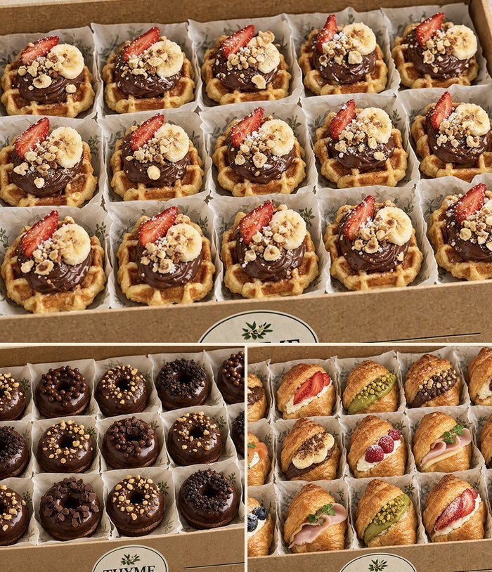 Coffee Break Box de THYME con gofres, donuts y croissants